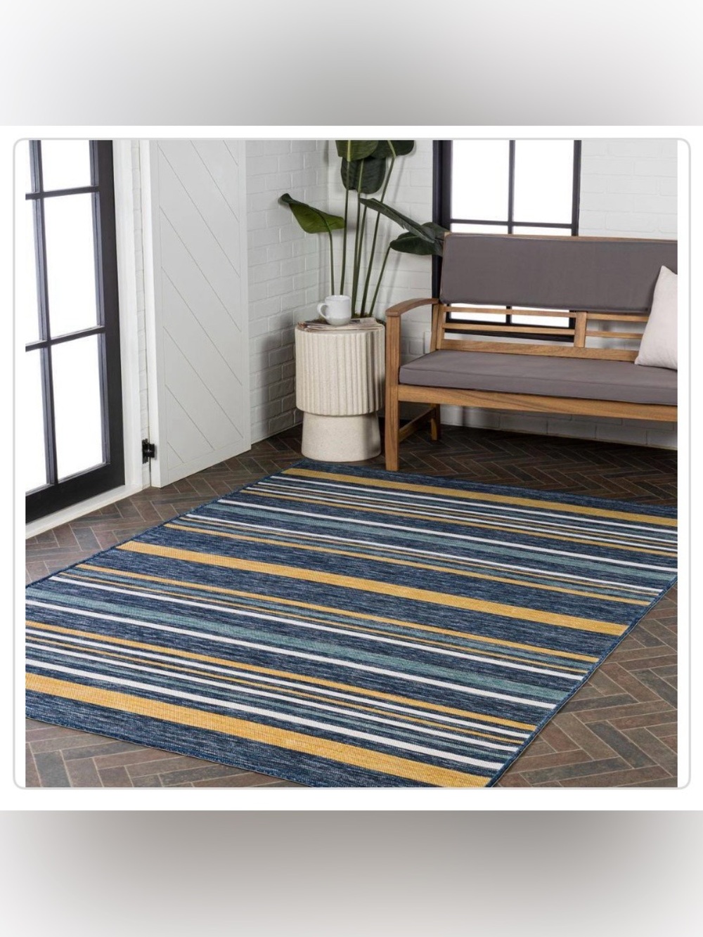 New Jonathan Y Savannah Striped Blue Yellow White Reversible Area Rug 8x10